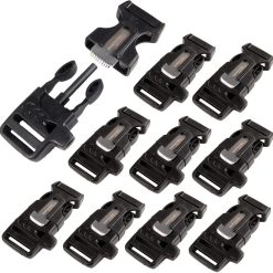 CooBigo 10Pack 3/4" (19mm) Fire Starter Survival Whistle Buckle Flint Scraper for Paracord Bracelet Key Lanyard Ourdoor Hiking Camping Backpack Bag Pets Collar DIY Travel Kits