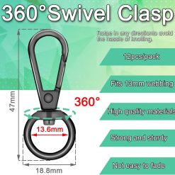 Alternative view of 1/2 Inch Lobster Claw Clasp Swivel Snap Hook for Purse, 12 Pack Metal Swivel Lobster Clasps Purse Bag Strap Hardware Making Lanyard Hooks Keychain Clip, GunBlack