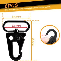 Alternative view of 6 Pack Paracord Lanyard Accessories 1-1/4" Rifle Sling Clips Metal Swivel Snap Hook Keychain Carabiner Key Chain for Keyrings (Black)