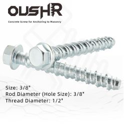 Alternative view of 3/8" x 2-1/2" Concrete Screws, Zinc Plated (25 Pack)
