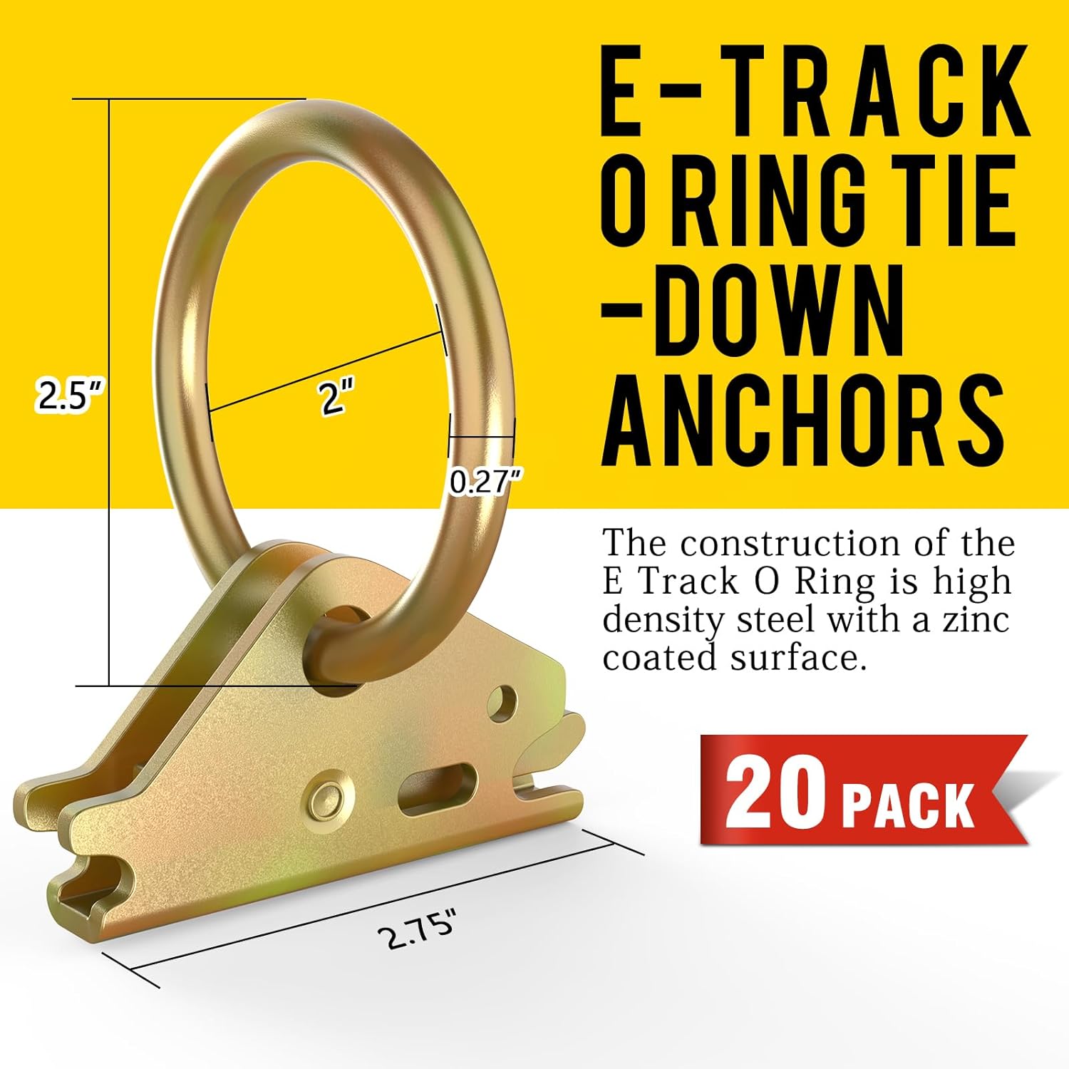 Steel E-Track O-Ring Tie-Down Anchors 20pcs 2 Steel E-Track O-Ring Tie-Down Anchors 20pcs - Image 2