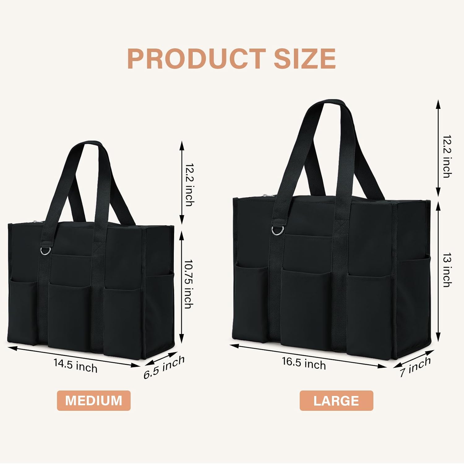 Large Tote Bag for Women Waterproof with 12 Pockets Top Zipper Closure Utility Teacher Nurse Bags for Work School 5 Large Tote Bag for Women Waterproof with 12 Pockets Top Zipper Closure Utility Teacher Nurse Bags for Work School - Image 5