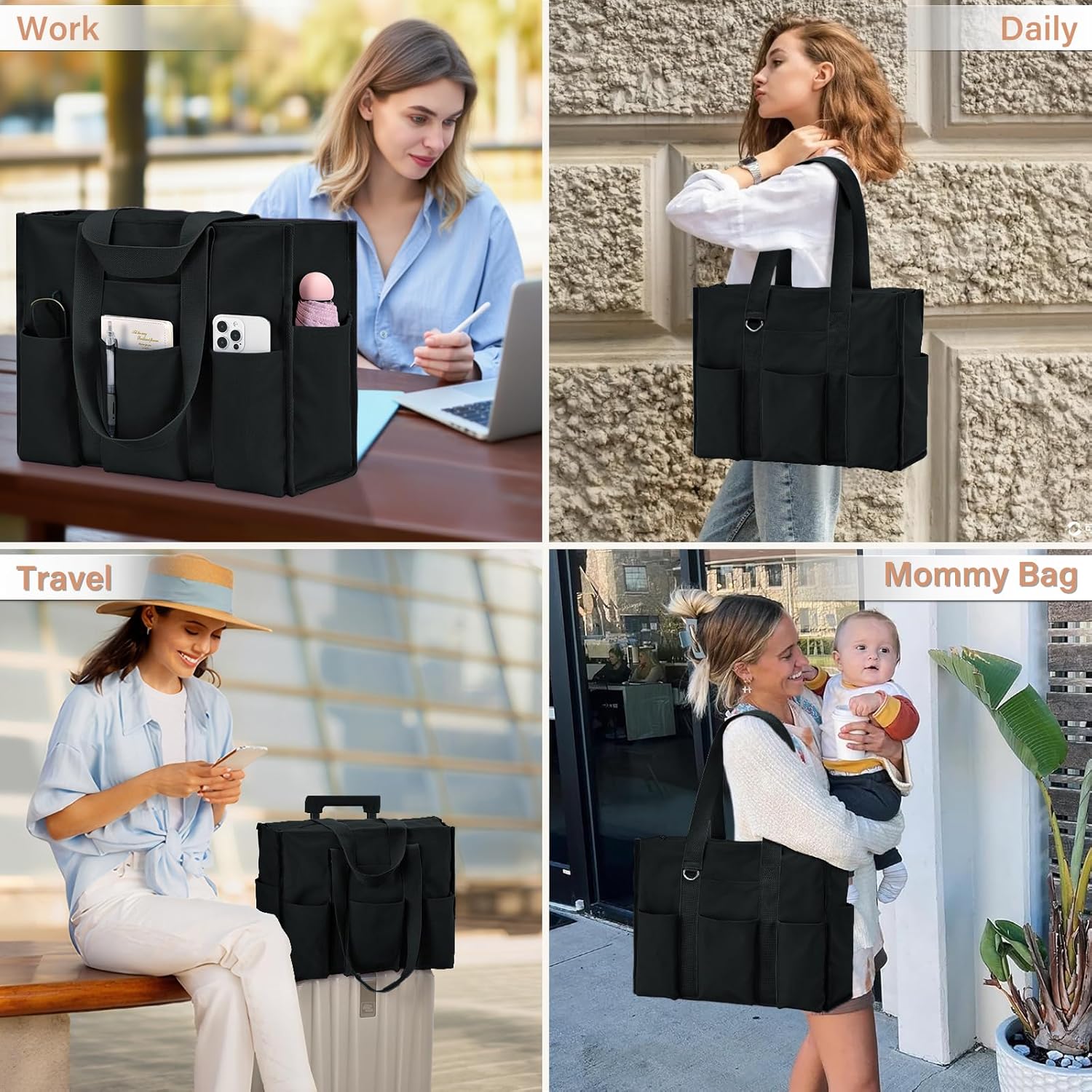 Large Tote Bag for Women Waterproof with 12 Pockets Top Zipper Closure Utility Teacher Nurse Bags for Work School 6 Large Tote Bag for Women Waterproof with 12 Pockets Top Zipper Closure Utility Teacher Nurse Bags for Work School - Image 6
