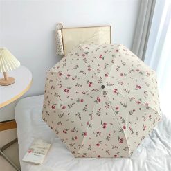 Alternative view of Portable Cherry Sun Umbrella with UPF50+ UV Protection, Foldable Compact Sun & Rain Travel Umbrellas with Curved Hook