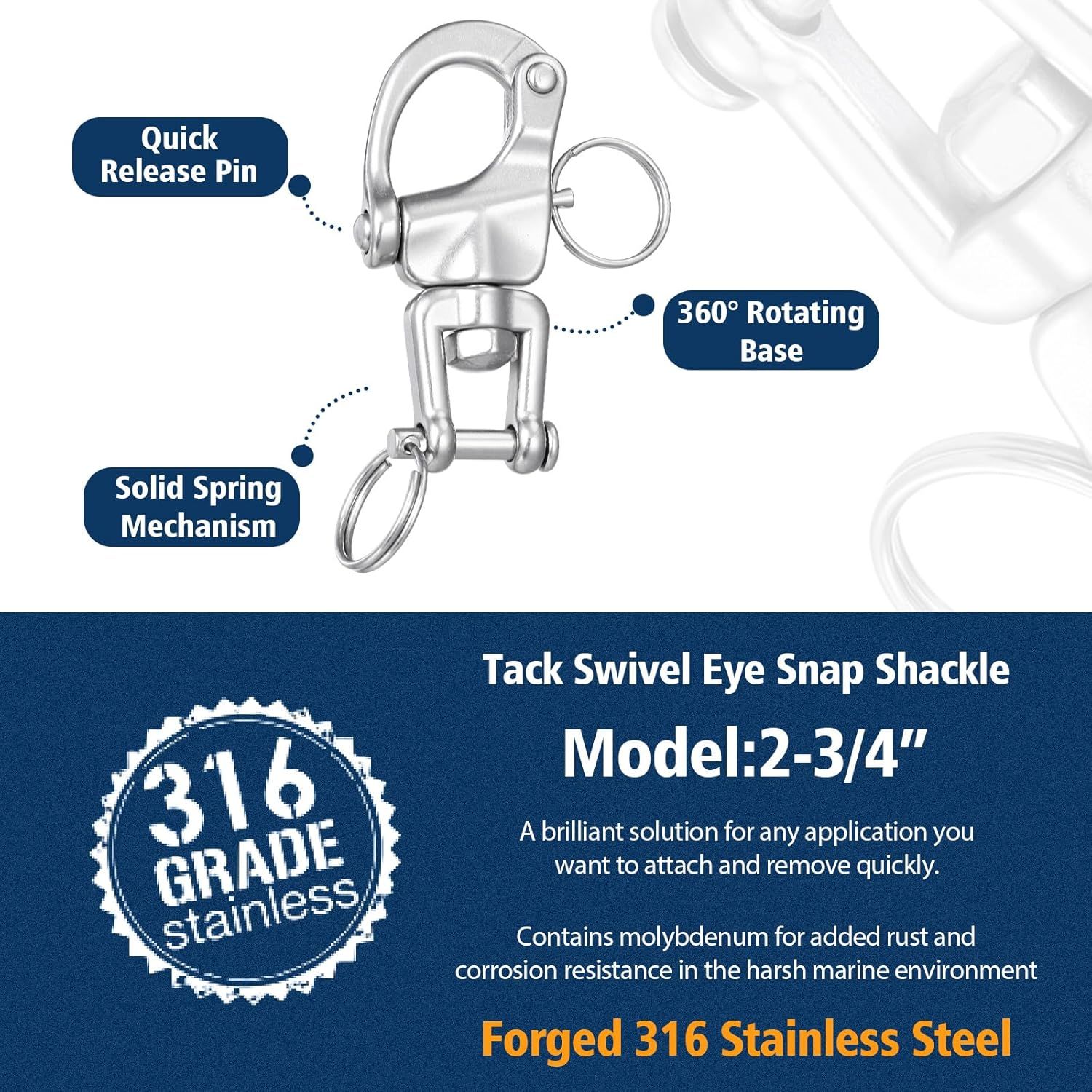 316 Stainless Steel Swivel Snap Shackle 70mm 3 316 Stainless Steel Swivel Snap Shackle 70mm - Image 3