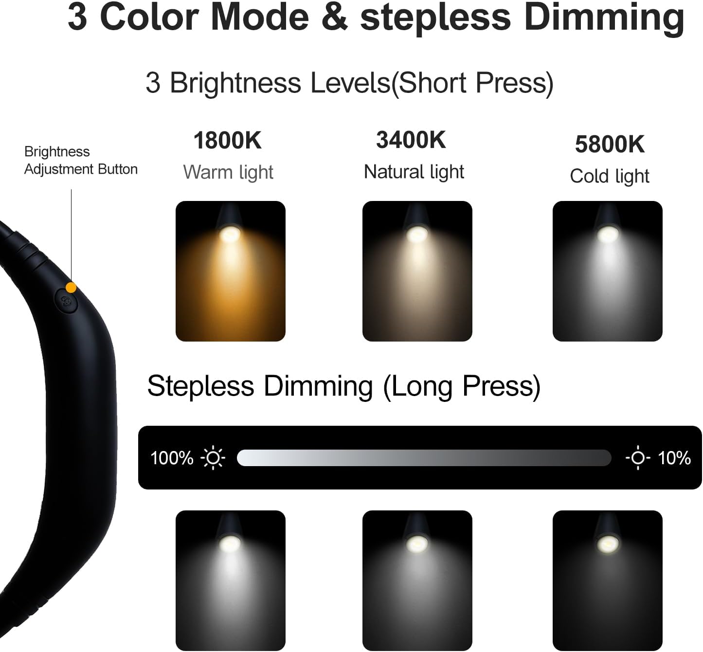 LED Rechargeable Neck Reading Light with 3 Color Temperatures 2 LED Rechargeable Neck Reading Light with 3 Color Temperatures - Image 2