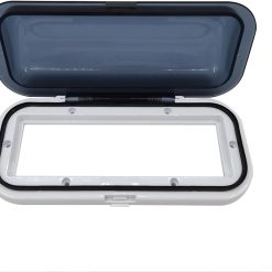 Water Resistant Marine Stereo Cover - Smoke Colored Heavy Duty Boat Radio Protector Shield with Flip-up Door & Spring Loaded Release Mounting Gasket Included,White