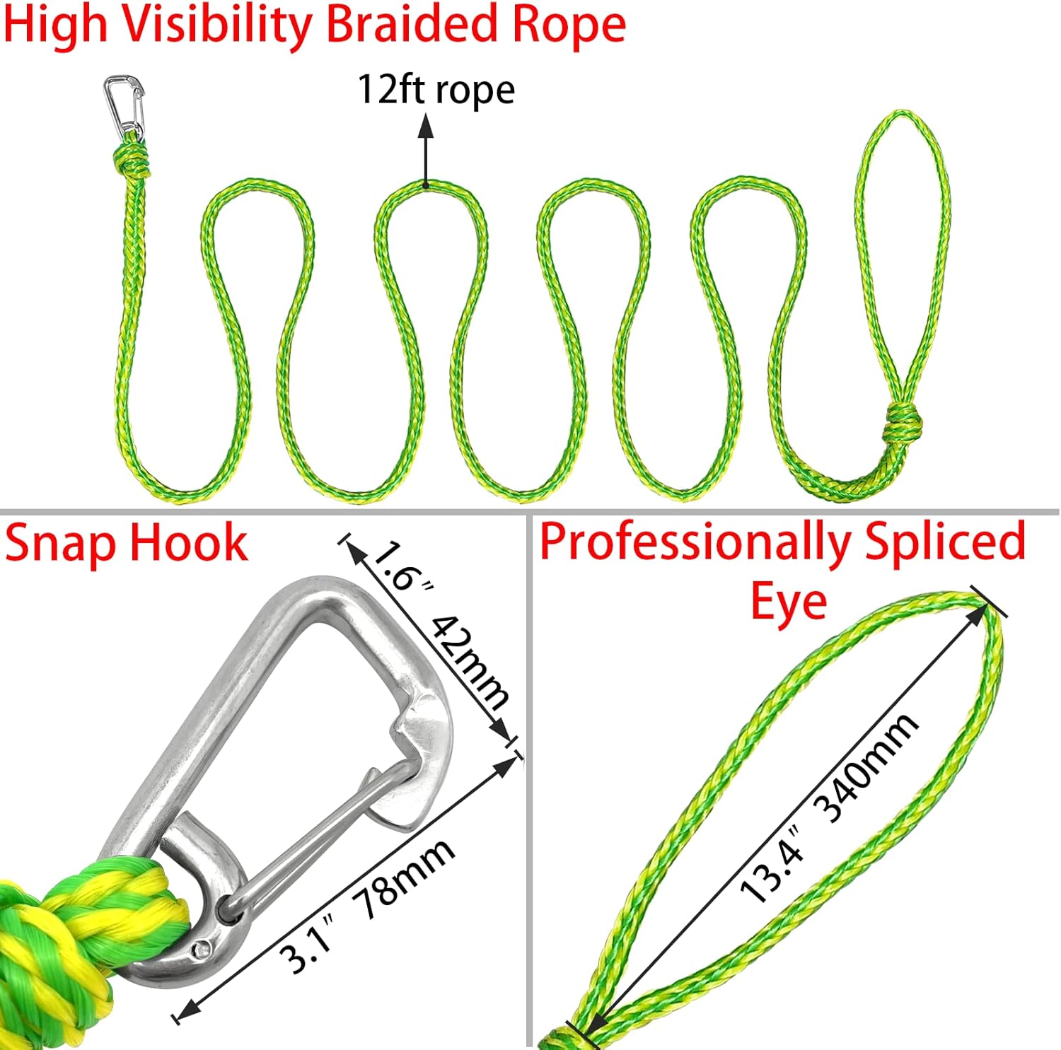 Kayak Tow Rope with Snap Clip, 1/2" x 12ft, Pair 2 Kayak Tow Rope with Snap Clip, 1/2" x 12ft, Pair - Image 2