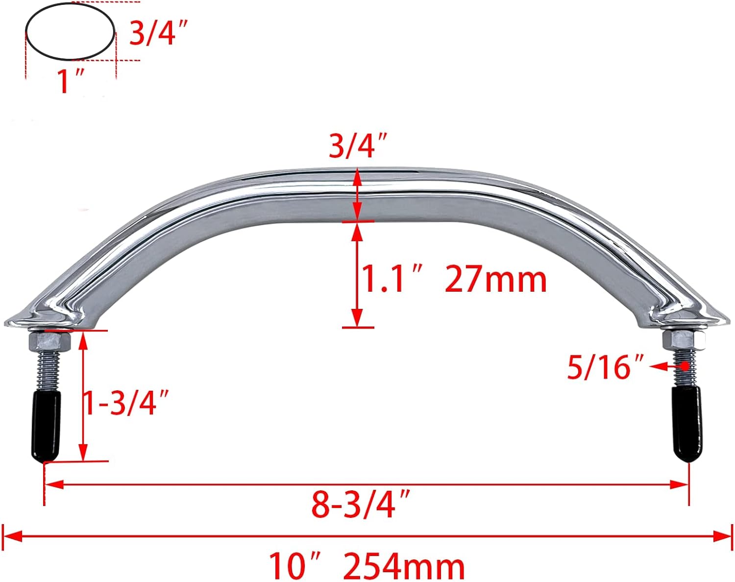 316 Stainless Steel Grab Handle 8-3/4" Marine RV 3 316 Stainless Steel Grab Handle 8-3/4" Marine RV - Image 3