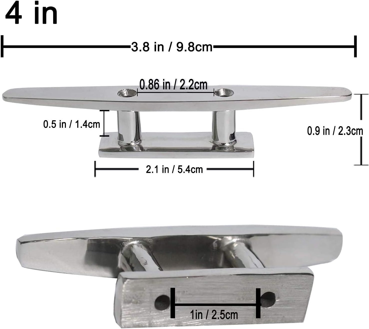 Boat Cleat 4" 316 Stainless Steel Open Base Pack of 2 2 Boat Cleat 4" 316 Stainless Steel Open Base Pack of 2 - Image 2
