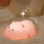 Silicone Night Light Hippo Rechargeable Pink
