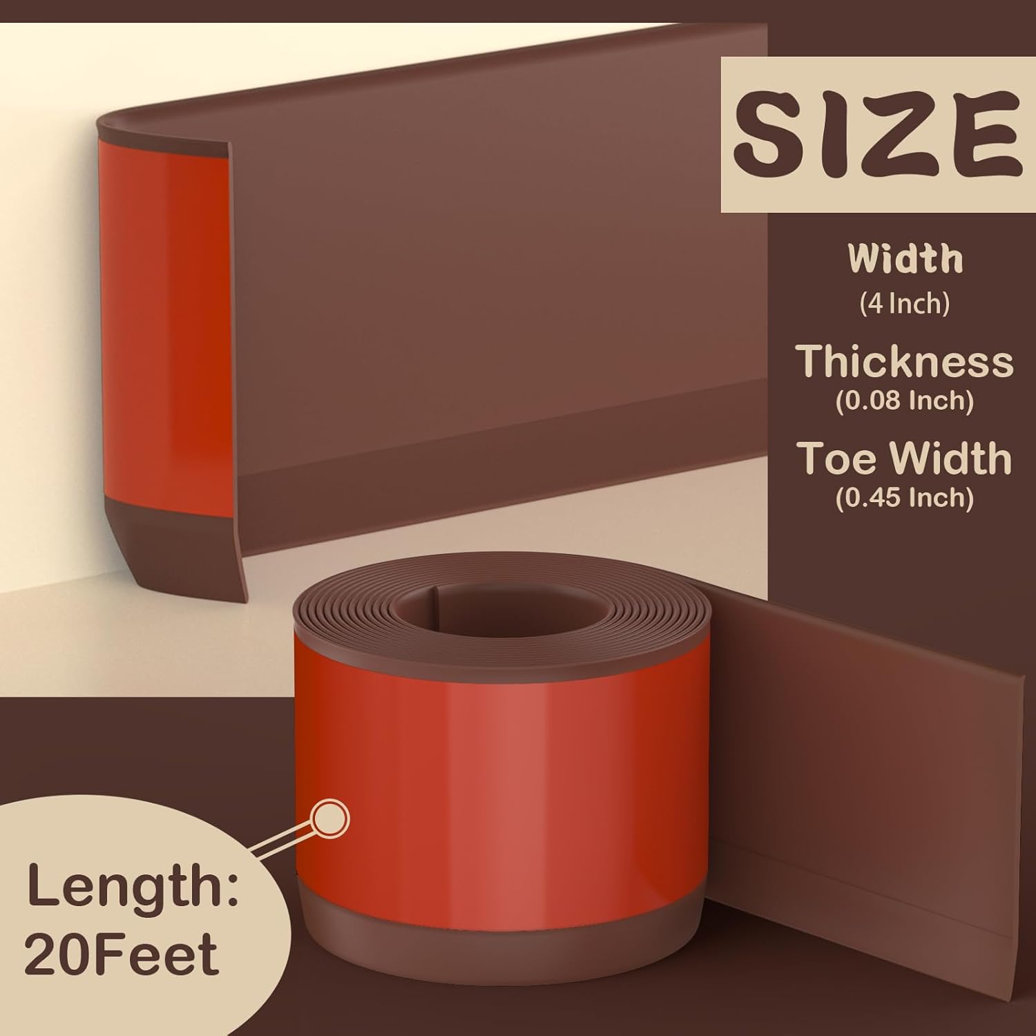 Vinyl Wall Base Moulding 4 inch x 20 feet Self-Adhesive Brown 2 Vinyl Wall Base Moulding 4 inch x 20 feet Self-Adhesive Brown - Image 2