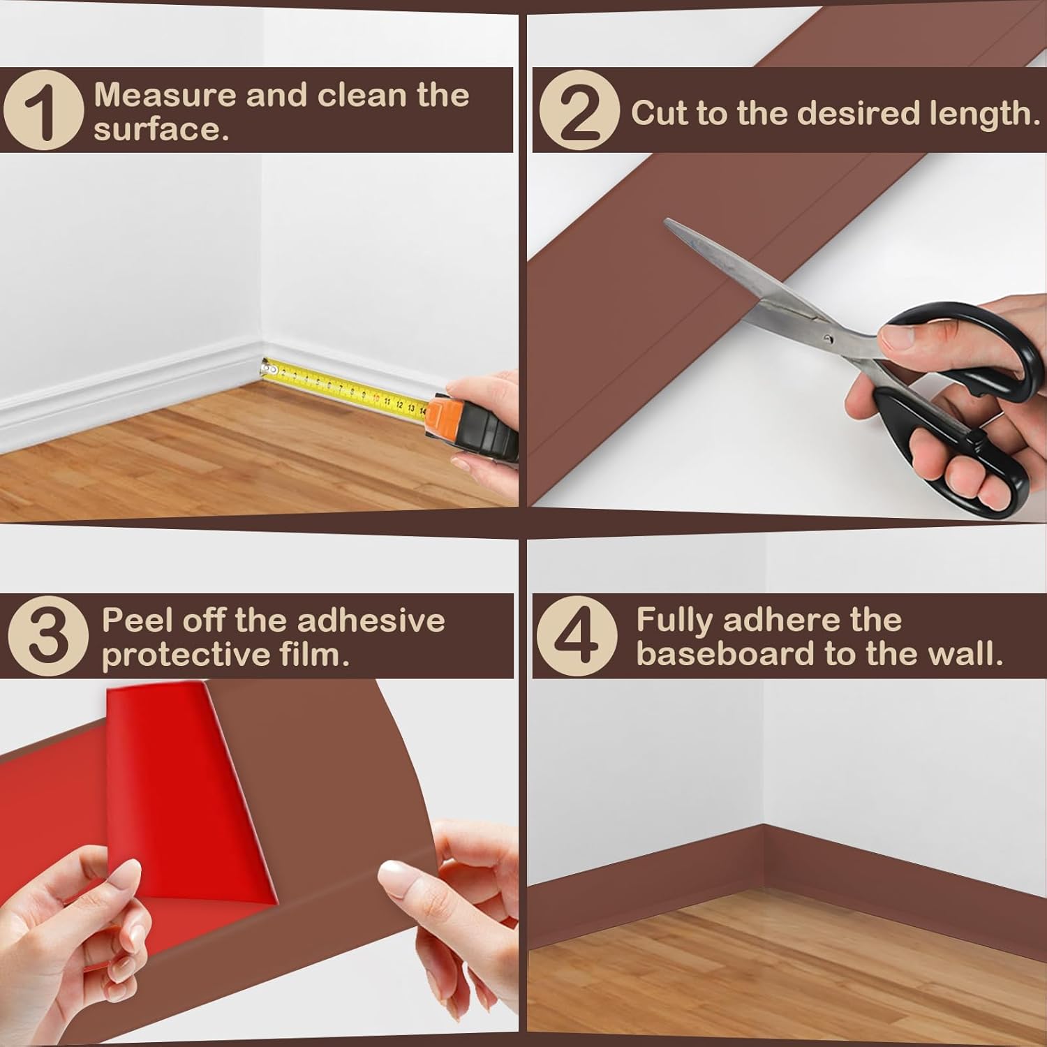Vinyl Wall Base Moulding 4 inch x 20 feet Self-Adhesive Brown 6 Vinyl Wall Base Moulding 4 inch x 20 feet Self-Adhesive Brown - Image 6