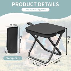 Alternative view of Camping Stool, Portable Folding Stool with Carry Bag, Foldable Seat, Ultralight Camping Stool for Travel Walking Hiking Fishing Picnic Barbecue (2, Black)