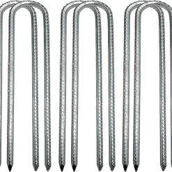 Ground Stakes, Tent Nails, Ground Anchors Garden Staples Steel Galvanized Pegs, Heavy Duty U Landscape Pins for Camping Tents Trampoline Canopies Sheds Ports Gardening 12 Inch 6pack