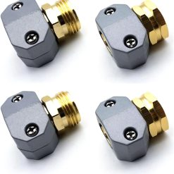 4 Pack Heavy Duty Garden Hose Repair Fittings, Aluminum Mender Female Male Hose Repair Coupler Connector with Clamp, Fits All 3/4 Inch or 5/8 Inch Garden Hose