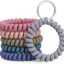6PCS Stretchable Wristband Wristlet Keychain Wrist Key Chain Wristlet,Spring Flexible Spiral Wrist Coil ​Wrist Key Holder Key Ring for Sauna Gym Pool ID Badge and Outdoor Sports