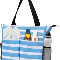 Jercery Waterproof Beach Bags for Women Vacation, Large Beach Tote Bag with Zipper for Travel, Pool, Swimming, Shopping