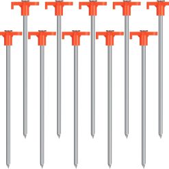 10 Pcs Tent Pegs Heavy Duty Metal Tent Stakes Heavy Duty 7.87inch Ground Pegs for Awnings for Hard Ground, Camping