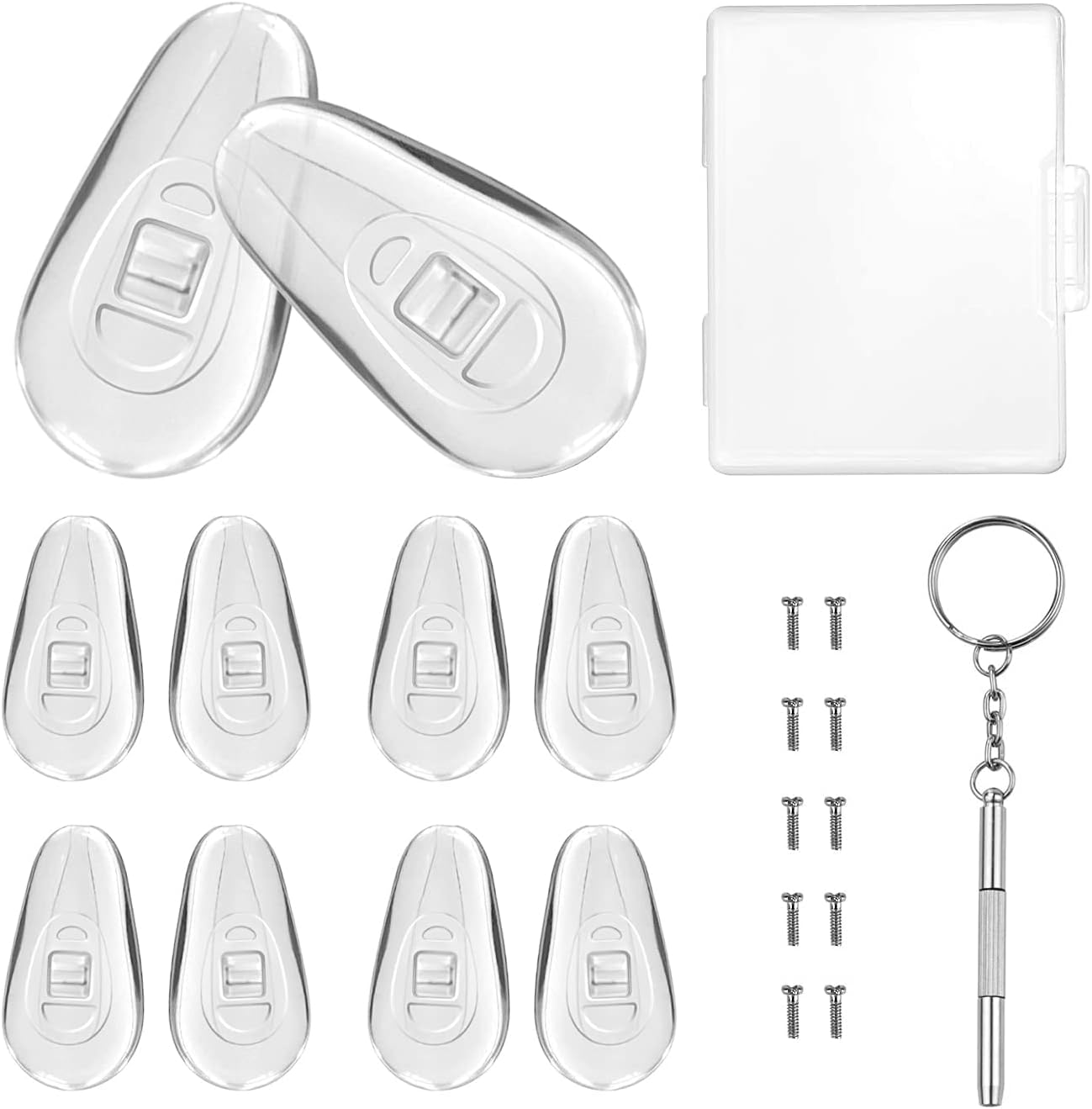 5 Pairs of Eyeglass Nose Pads, Upgraded 15x8mm Soft Silicone Air Chamber Eyeglasses Nose Pads, Screw-in Glasses Nose Pad Replacement Kit. 1 5 Pairs of Eyeglass Nose Pads, Upgraded 15x8mm Soft Silicone Air Chamber Eyeglasses Nose Pads, Screw-in Glasses Nose Pad Replacement Kit.
