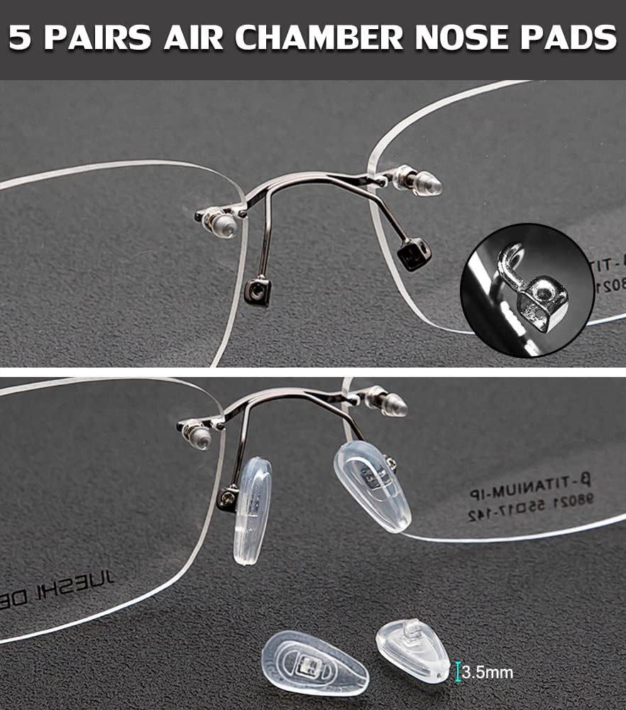 5 Pairs of Eyeglass Nose Pads, Upgraded 15x8mm Soft Silicone Air Chamber Eyeglasses Nose Pads, Screw-in Glasses Nose Pad Replacement Kit. 2 5 Pairs of Eyeglass Nose Pads, Upgraded 15x8mm Soft Silicone Air Chamber Eyeglasses Nose Pads, Screw-in Glasses Nose Pad Replacement Kit. - Image 2