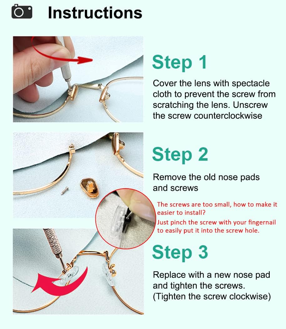 5 Pairs of Eyeglass Nose Pads, Upgraded 15x8mm Soft Silicone Air Chamber Eyeglasses Nose Pads, Screw-in Glasses Nose Pad Replacement Kit. 7 5 Pairs of Eyeglass Nose Pads, Upgraded 15x8mm Soft Silicone Air Chamber Eyeglasses Nose Pads, Screw-in Glasses Nose Pad Replacement Kit. - Image 7