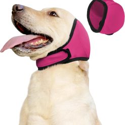 Waterproof Dog Ear Covers for Grooming, Bathing,Swimming, Pet Calming Hoodie Dog Ear Muffs Noise Protection for Blow Drying Sleep Help Headband (Pink，M)