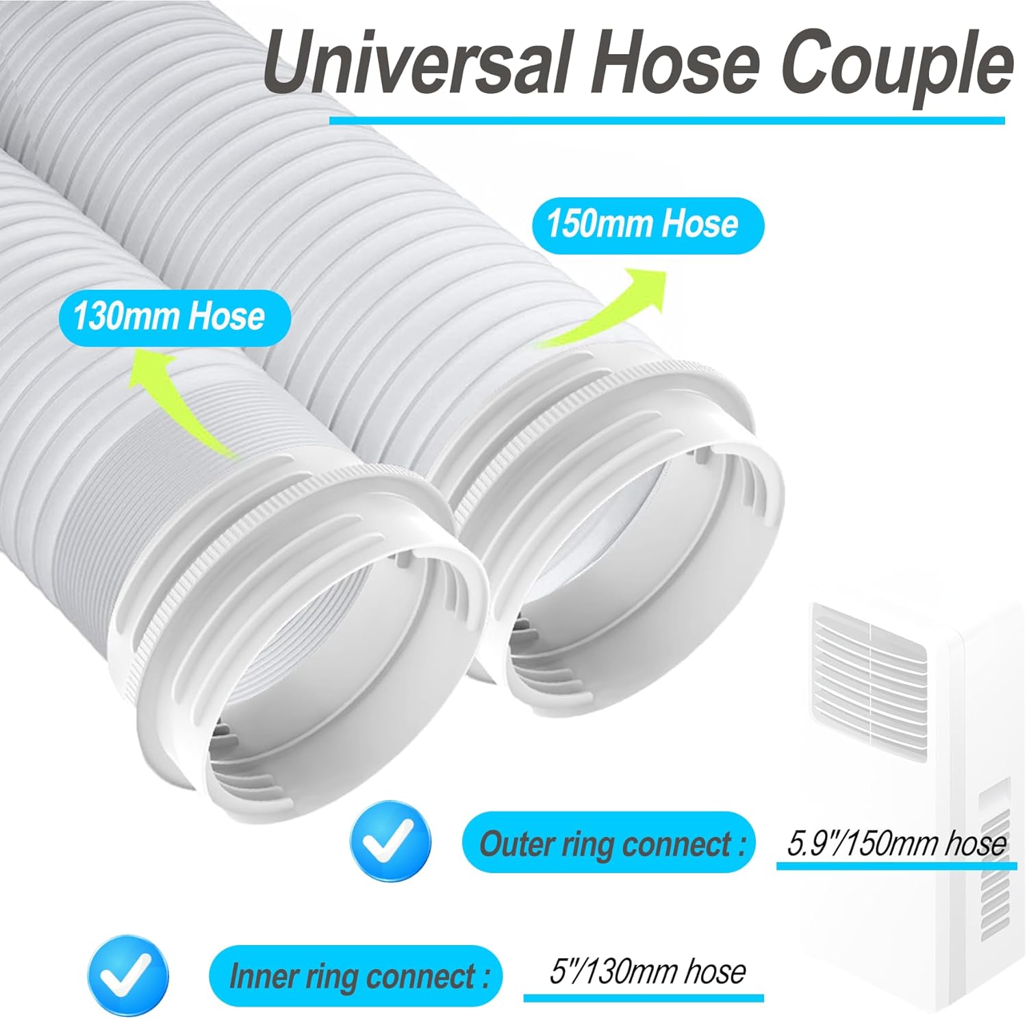 Portable Air Conditioner Exhaust Hose Connector, Both 5.1"/5.9" Exhasut Vent Hoses with Clockwise & Counter Clockwise, Universal Mobile AC Unit Vent Hose Coupler Coupling Extension 3 Portable Air Conditioner Exhaust Hose Connector, Both 5.1"/5.9" Exhasut Vent Hoses with Clockwise & Counter Clockwise, Universal Mobile AC Unit Vent Hose Coupler Coupling Extension - Image 3