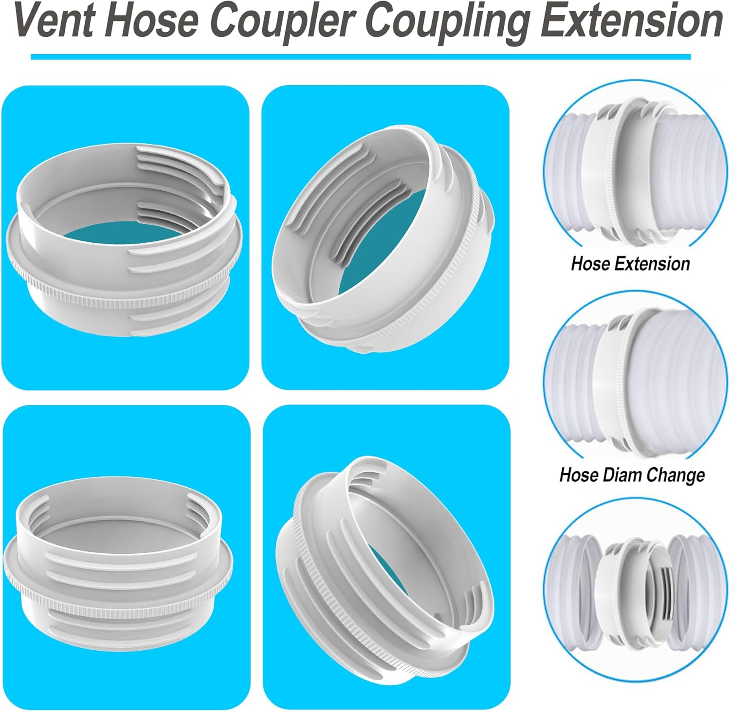 Portable Air Conditioner Exhaust Hose Connector, Both 5.1"/5.9" Exhasut Vent Hoses with Clockwise & Counter Clockwise, Universal Mobile AC Unit Vent Hose Coupler Coupling Extension 6 Portable Air Conditioner Exhaust Hose Connector, Both 5.1"/5.9" Exhasut Vent Hoses with Clockwise & Counter Clockwise, Universal Mobile AC Unit Vent Hose Coupler Coupling Extension - Image 6