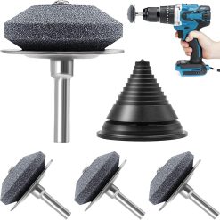 Lawn Mower Blade Sharpener, 4 Pack Mower Blade Sharpener with Steel Backing, Lawnmower Blade Sharpener with Lawn Mower Blade Balancer for Any Power Hand Drill