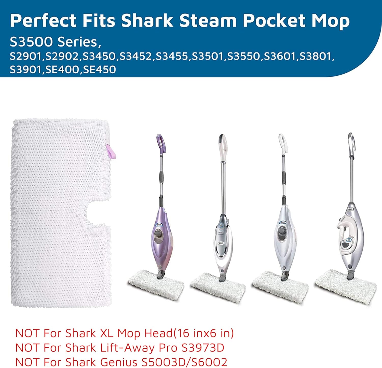 Flammi Steam Pocket Mop Replacement Pads for Shark S3500 Series S3501 S3601 S3550 S3901 SE450 S3801CO S3601D S2901 S2902 Steam Pocket Mop, 4 Pack 2 Flammi Steam Pocket Mop Replacement Pads for Shark S3500 Series S3501 S3601 S3550 S3901 SE450 S3801CO S3601D S2901 S2902 Steam Pocket Mop, 4 Pack - Image 2