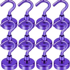 Cruise Essentials, 28lbs Magnetic Hooks for Cabins, Purple Magnets Door, Strong Hanging, Refrigerator, Celling, Grill - 12 Pack