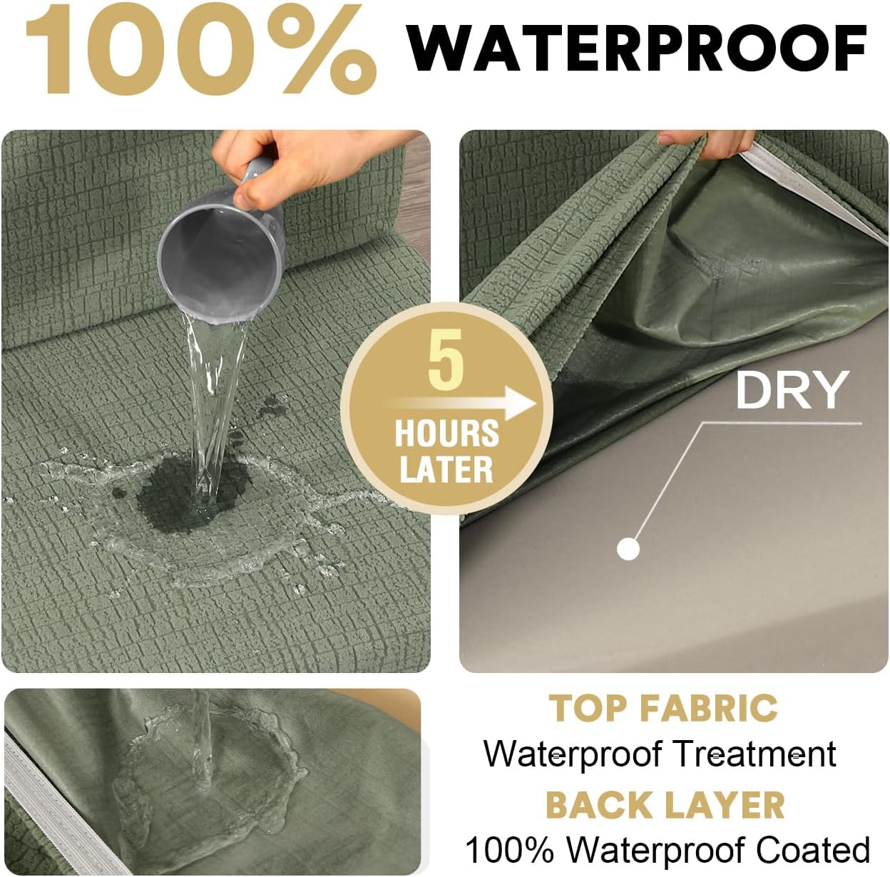 100% Waterproof RV Dinette Cushion Covers Booth Set Elastic Camper Replacement Couch Washable Jacquard Crizzle Pattern (2 Backrest Cover & 2 Bench Cover, Seagrass) Seagrass 3 100% Waterproof RV Dinette Cushion Covers Booth Set Elastic Camper Replacement Couch Washable Jacquard Crizzle Pattern (2 Backrest Cover & 2 Bench Cover, Seagrass) Seagrass - Image 3