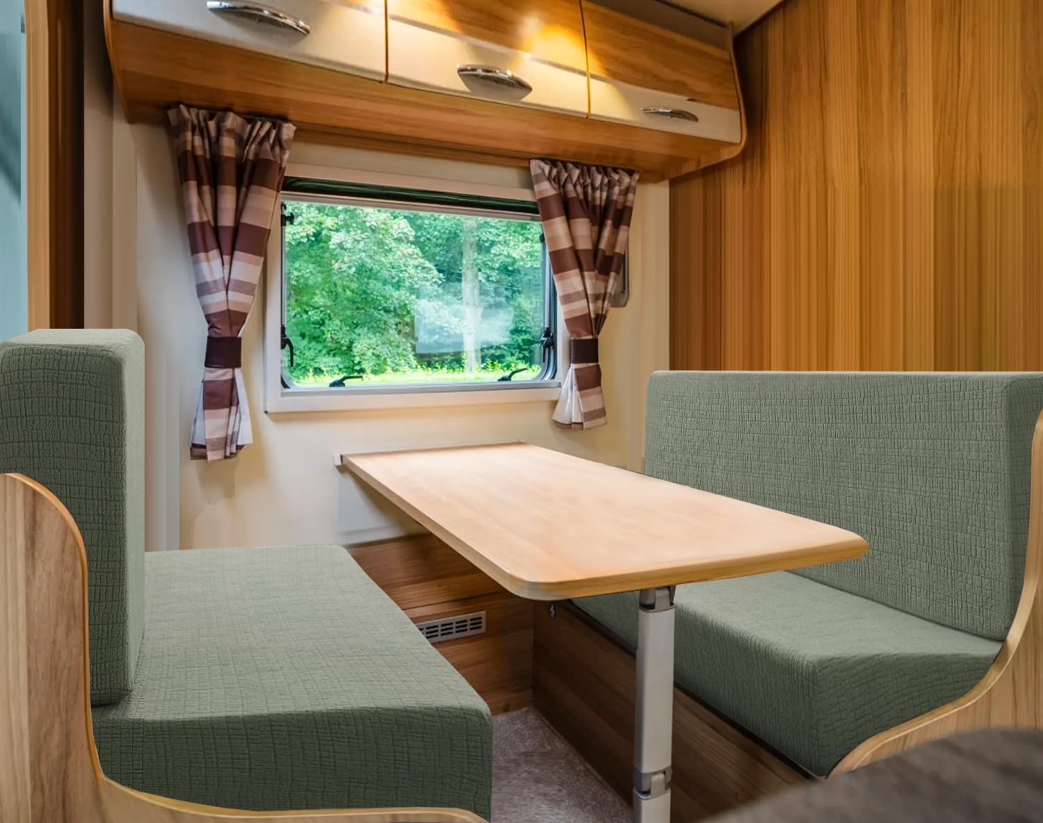 100% Waterproof RV Dinette Cushion Covers Booth Set Elastic Camper Replacement Couch Washable Jacquard Crizzle Pattern (2 Backrest Cover & 2 Bench Cover, Seagrass) Seagrass 7 100% Waterproof RV Dinette Cushion Covers Booth Set Elastic Camper Replacement Couch Washable Jacquard Crizzle Pattern (2 Backrest Cover & 2 Bench Cover, Seagrass) Seagrass - Image 7