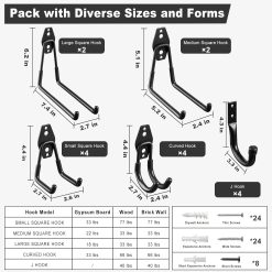 Alternative view of Garage Hooks 20-Pack Steel Storage Organiser Black