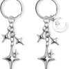 2pcs Cute Star Moon Keychains, Y2k Key Chain Charms Aesthetic Ring Bag Accessories Keychains for Purse Handbag Backpack Car Holder (2 Designs) -