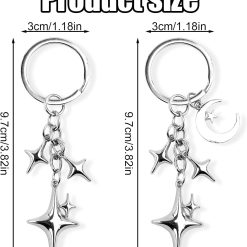 Alternative view of 2pcs Cute Star Moon Keychains, Y2k Key Chain Charms Aesthetic Ring Bag Accessories Keychains for Purse Handbag Backpack Car Holder (2 Designs) -