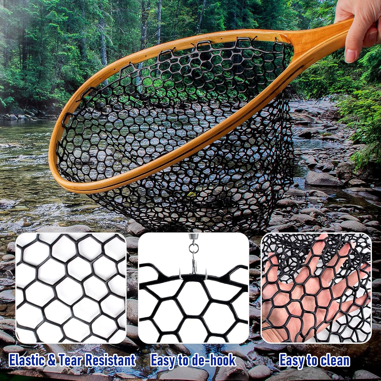 Fishing Landing Net Replacement Rubber Mesh Foldable 3 Fishing Landing Net Replacement Rubber Mesh Foldable - Image 3