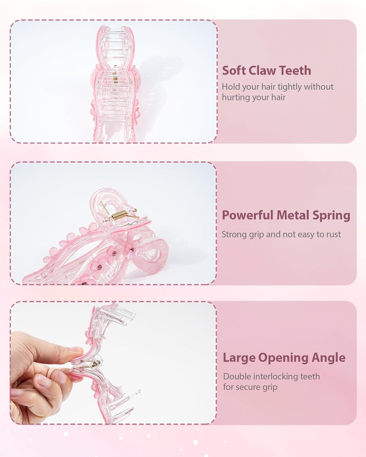 Acrylic Bow Hair Clip Set, 4.3" Claw Clips for Thick Hair 3 Acrylic Bow Hair Clip Set, 4.3" Claw Clips for Thick Hair - Image 3