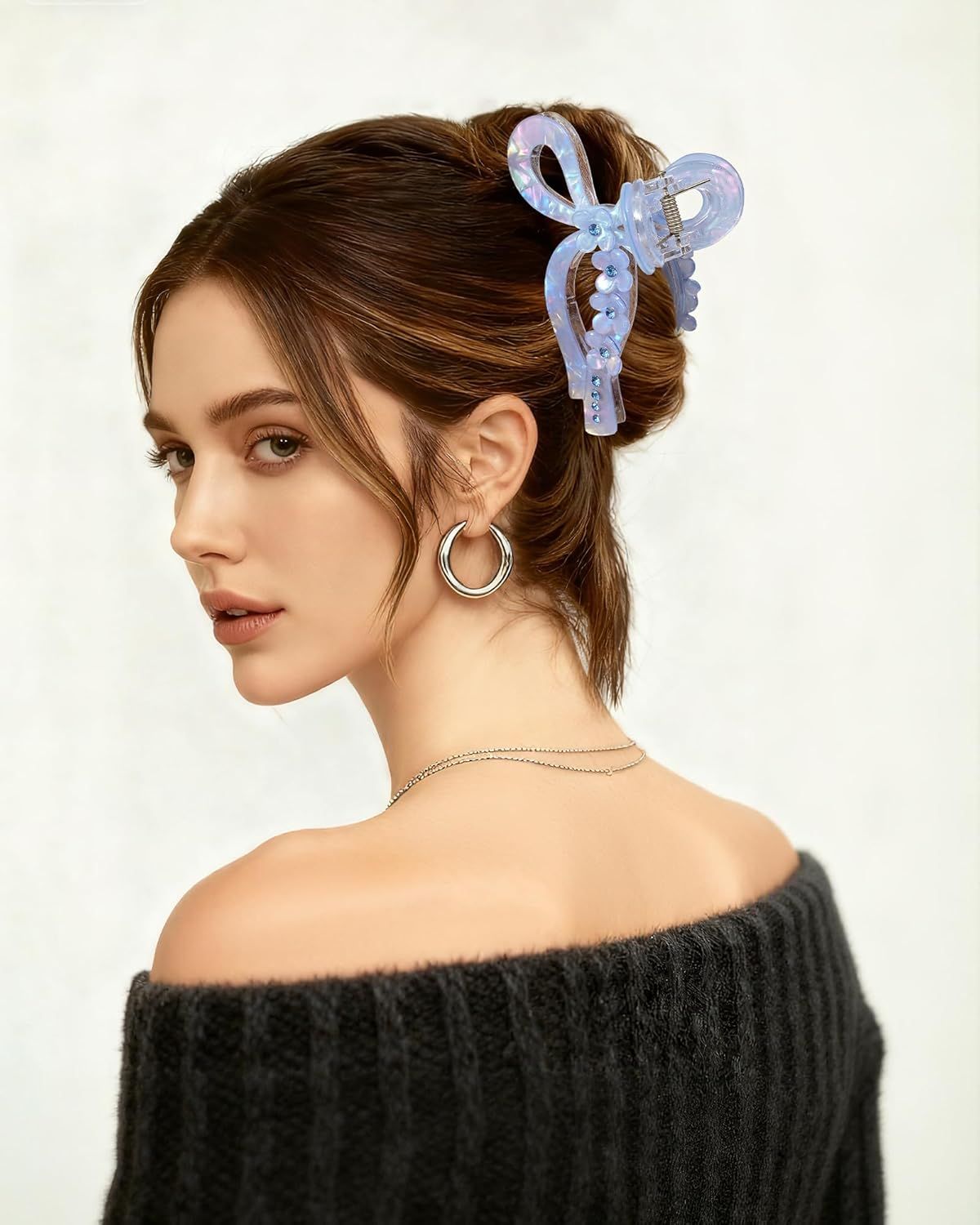 Acrylic Bow Hair Clip Set, 4.3" Claw Clips for Thick Hair 4 Acrylic Bow Hair Clip Set, 4.3" Claw Clips for Thick Hair - Image 4