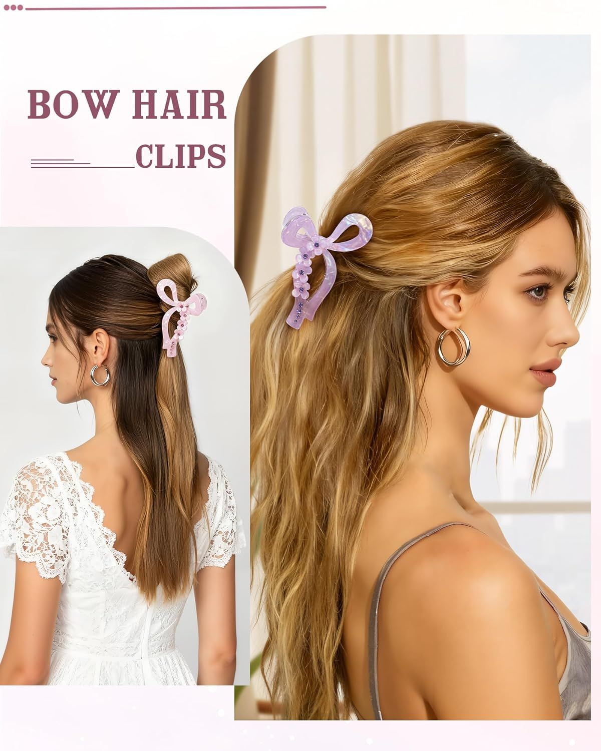 Acrylic Bow Hair Clip Set, 4.3" Claw Clips for Thick Hair 5 Acrylic Bow Hair Clip Set, 4.3" Claw Clips for Thick Hair - Image 5