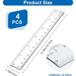 Alternative view of 4Pcs 6 Inch Ruler, Plastic Clear Ruler 6 inch Small Rulers for Drawing & Underlining, Short Transparent Straight Measuring Tool Ideal for Journaling School Work, Easy to Use