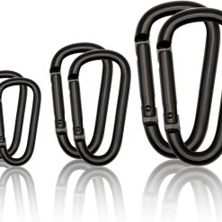 Black Carabiner Clip, Includes Mini 2 Inch Carbineers, Small 2.3" D Ring Clip, Large 3 Inch Carabiner Heavy Duty, Aluminum Caribiner Keychain Hook for Backpack Hiking Camping
