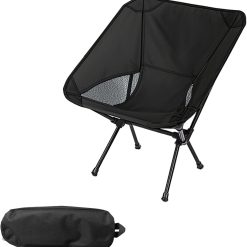Portable Camping Chair Lightweight Foldable Outdoor Chair for Hiking Camp Backpacking Lawn Beach Fishing Picnic with Carry Bag (Black)