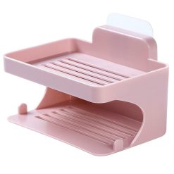 Soap Holder Double Deck Wall Mount No Punch ABS Pink