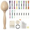 Egg-shaped darning tool with needles and yarn