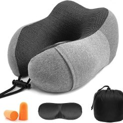 Comfy Memory Foam Travel Pillow for Airplane Car - Gray