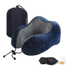 Comfy Memory Foam Travel Pillow for Airplane Car - Blue