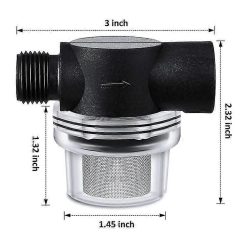 Alternative view of RV universal water pump filter with stainless steel pre-filter