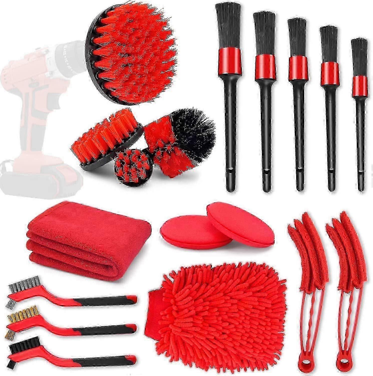 18-piece Car Cleaning Brush Kit with Drill Attachments 1 18-piece Car Cleaning Brush Kit with Drill Attachments